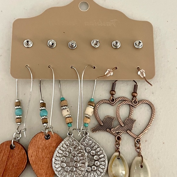 Boho Leaf Shells Feathers Birds Earring Set - Picture 5 of 5